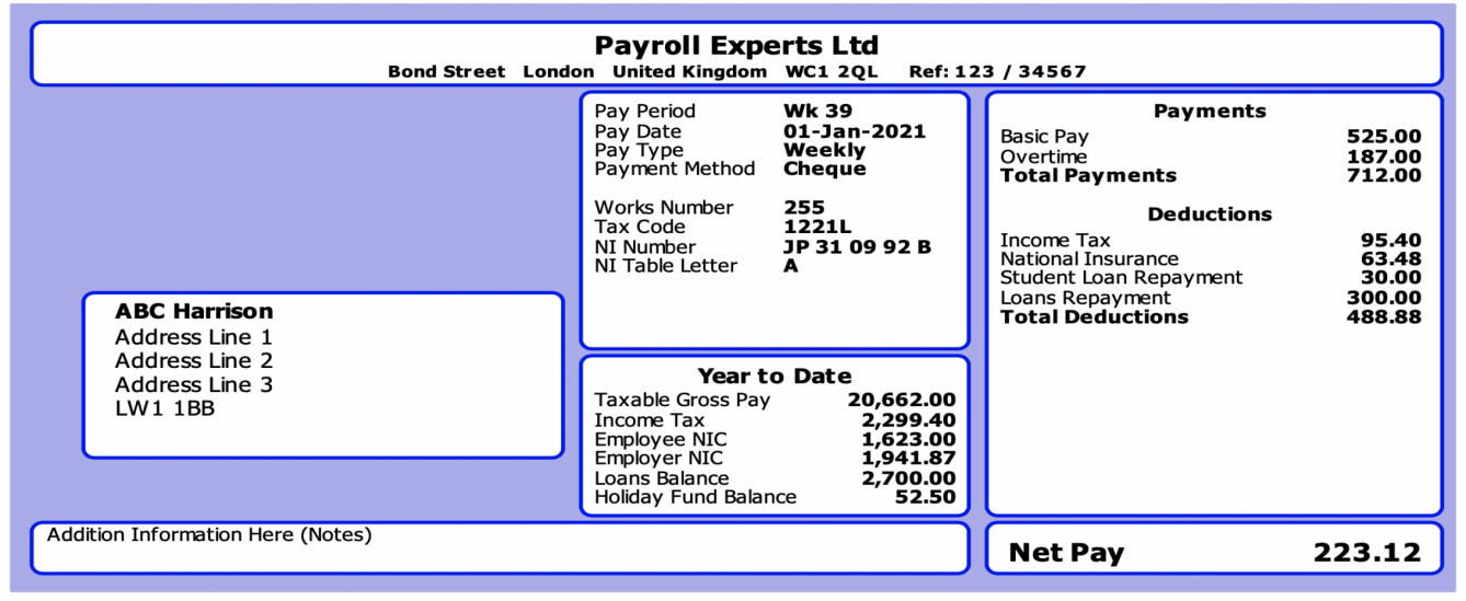 Blue E-payslip With Employers And Employee Address - Bl1