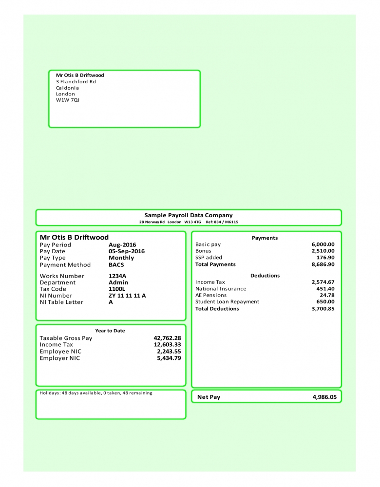 Green E-payslip With Employers And Employee Address - Gr2
