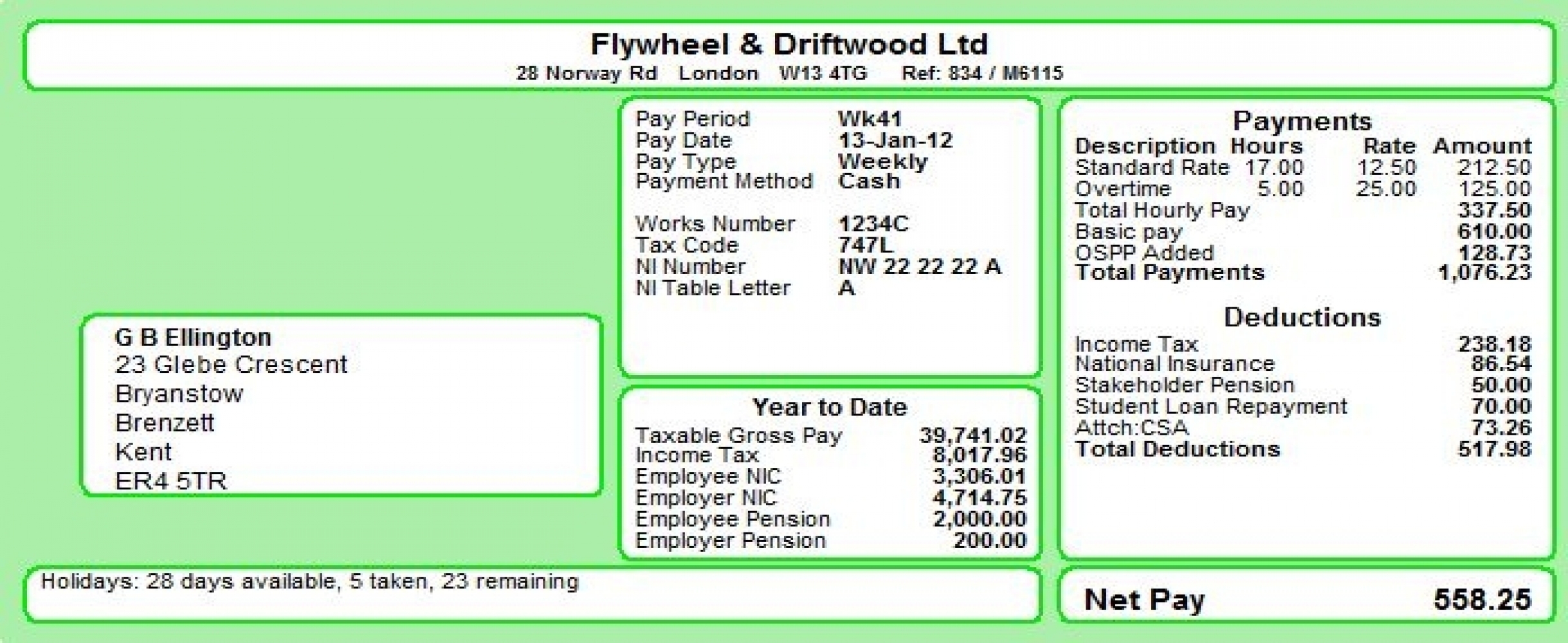 Green E-payslip With Employers And Employee Address - Gr1