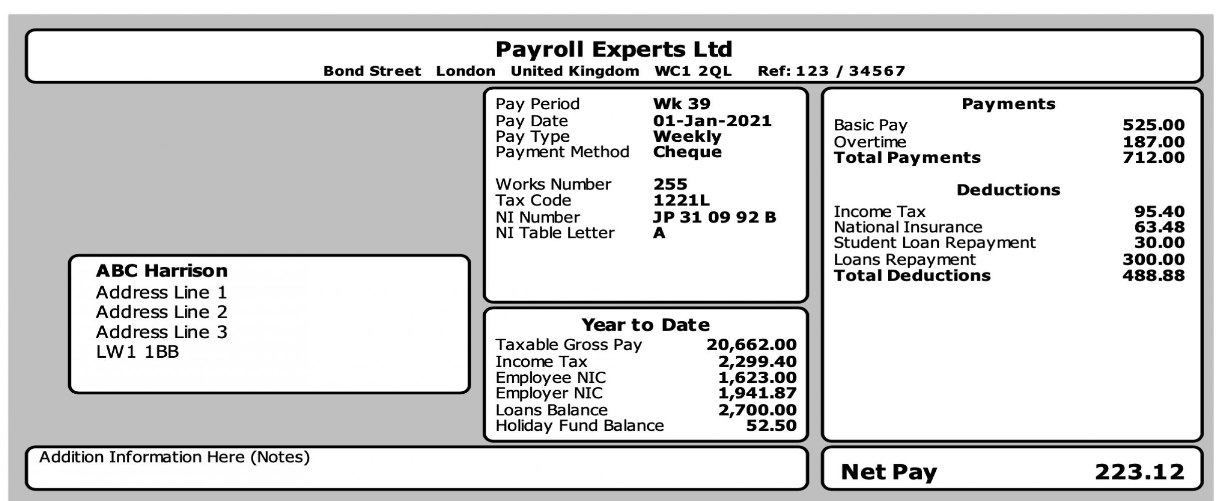 Grey E-payslip With Employers And Employee Address - Gy1