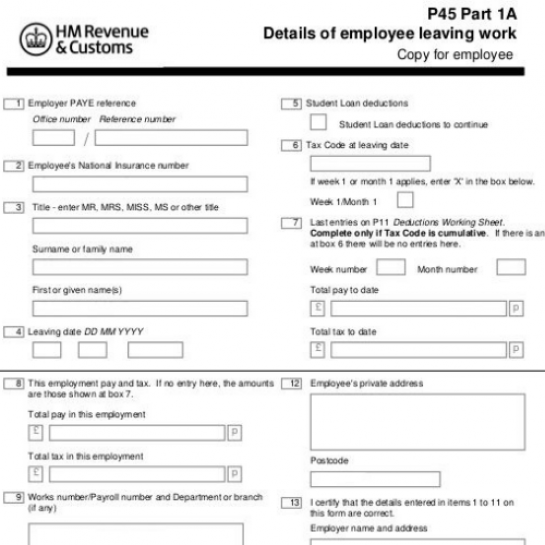 Replacement P45 Form Online